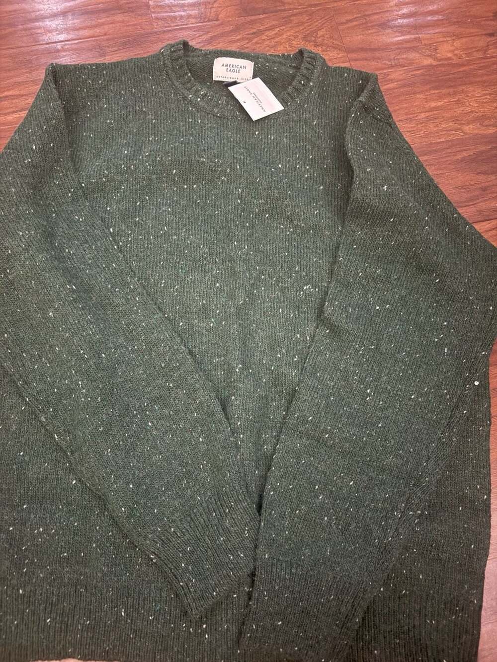 American Eagle Green Speckled Donegal Crew Neck Sweater L Tall